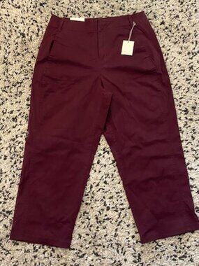 A New Day Capri Cropped Pants Stretch High Rise Deep Wine Red size 12 NWT